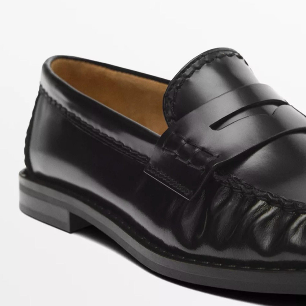 MASSIMO DUTTI Black Leather Penny Loafers Size 6.5 - Picture 4 of 7